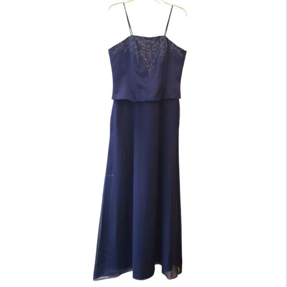 Alfred Angelo Navy Blue Beaded Formal Prom Evening Gown - Picture 1 of 13